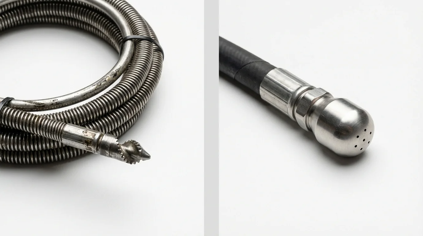 Drain snake cable and hydro jetting nozzle used for drain cleaning in Wyoming, MI