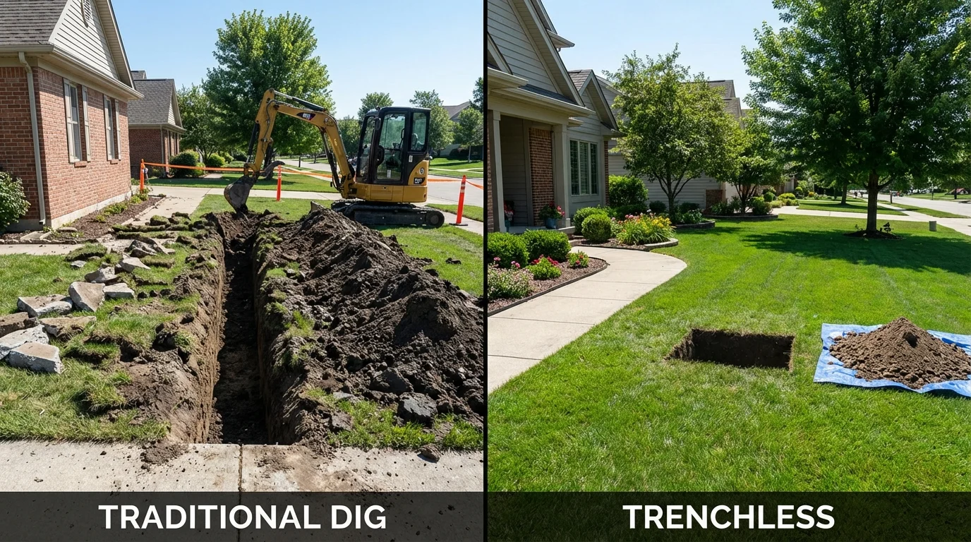 Trenchless sewer repair with minimal yard damage versus traditional excavation in Wyoming, MI